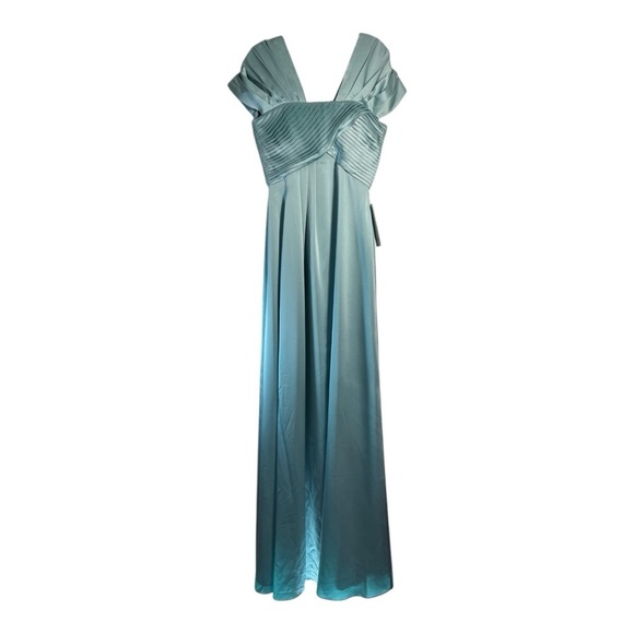 Theia Pleated Bodice Satin Gown NWT